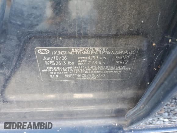 ✅ 2007 Hyundai Sonata GLS • VIN: 5NPET46C97H193378 • Лот: 87234394. Опубликован ранее на Copart с пробегом 142 436 миль. Бесплатный доступ к архиву аукционных продаж из США и подробный отчёт об истории автомобиля на DreamBid. Изображение 12.