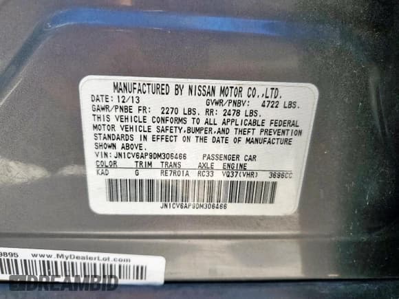 ✅ 2013 Infiniti G37 Journey • VIN: JN1CV6AP9DM306466 • Lot: 90840105. Listed on Copart with 195,907 mi. Free auction sales archive from the USA and detailed vehicle history report at DreamBid. Image 12.