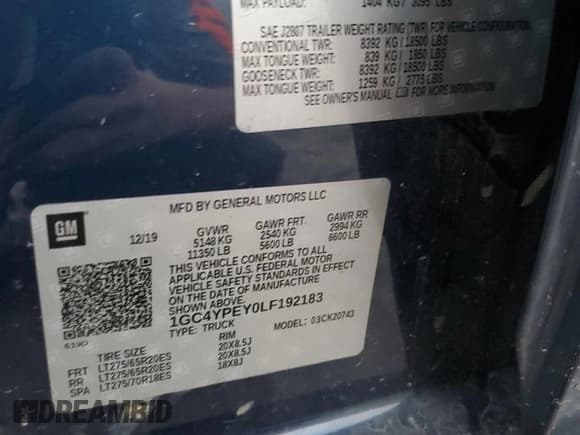 ✅ 2020 Chevrolet Silverado 2500HD LTZ • VIN: 1GC4YPEY0LF192183 • Лот: 92121735. Опубликован ранее на Copart с пробегом 128 379 миль. Бесплатный доступ к архиву аукционных продаж из США и подробный отчёт об истории автомобиля на DreamBid. Изображение 12.