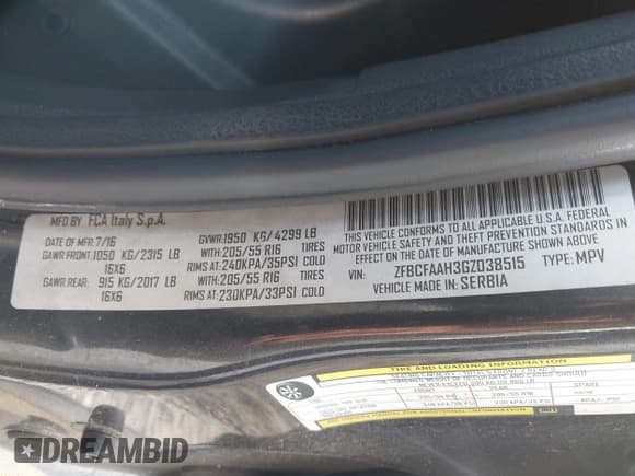 ✅ 2016 FIAT 500L Pop • VIN: ZFBCFAAH3GZ038515 • Lot: 42088460. Wystawiony na IAAI z przebiegiem 107 004 mil. Bezpłatny archiwum sprzedaży aukcyjnych z USA i szczegółowy raport historii pojazdu na DreamBid. Zdjęcie 9.