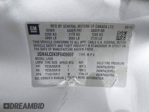 ✅ 2015 Chevrolet Equinox LT • VIN: 2GNALCEK0F6439097 • Lot: 43341660. Wystawiony na IAAI z przebiegiem 74 668 mil. Bezpłatny archiwum sprzedaży aukcyjnych z USA i szczegółowy raport historii pojazdu na DreamBid. Zdjęcie 9.