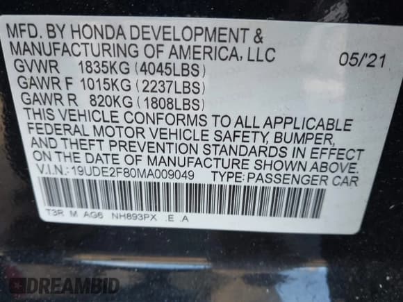 ✅ 2021 Acura ILX Premium • VIN: 19UDE2F80MA009049 • Lot: 41573500. Listed on IAAI with 73,460 mi. Free auction sales archive from the USA and detailed vehicle history report at DreamBid. Image 9.
