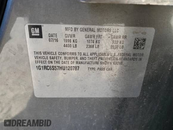 2017 Chevrolet Volt LT с VIN 1G1RC6S57HU120787, выставлен на аукционе Copart как лот 59674943 с пробегом 72 618 миль миль и . История ставок и продаж доступна на DreamBid. Изображение 12.