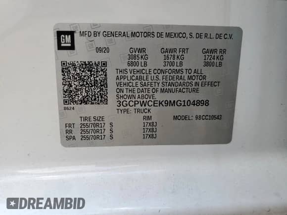 2021 Chevrolet Silverado 1500 LT z VIN 3GCPWCEK9MG104898, wystawiony jako Copart lot #70944745 z przebiegiem 108 936 mil mil oraz Szkoda całkowita • Salvage title. Historia ofert i sprzedaży dostępna na DreamBid. Obrazek 13.