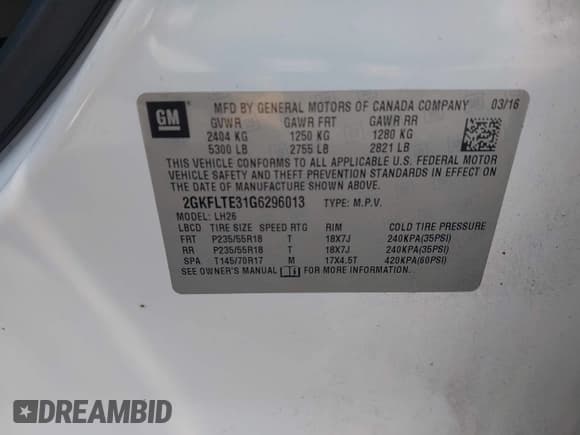 ✅ 2016 GMC Terrain SLE • VIN: 2GKFLTE31G6296013 • Lot: 43109459. Listed on IAAI with 152,772 mi. Free auction sales archive from the USA and detailed vehicle history report at DreamBid. Image 9.