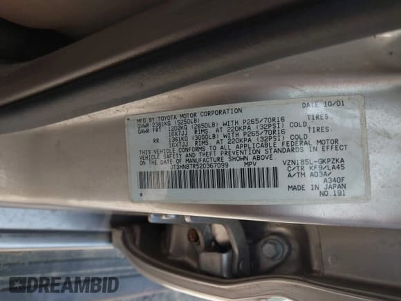 ✅ 2002 Toyota 4Runner Limited • VIN: JT3HN87R520367099 • Lot: 42471761. Listed on IAAI with 145,952 mi. Free auction sales archive from the USA and detailed vehicle history report at DreamBid. Image 9.