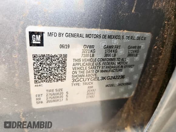 ✅ 2019 Chevrolet Silverado 1500 LTZ • VIN: 3GCUYGEL3KG242236 • Lot: 61676645. Wystawiony na Copart z przebiegiem 63 621 mil. Bezpłatny archiwum sprzedaży aukcyjnych z USA i szczegółowy raport historii pojazdu na DreamBid. Zdjęcie 12.