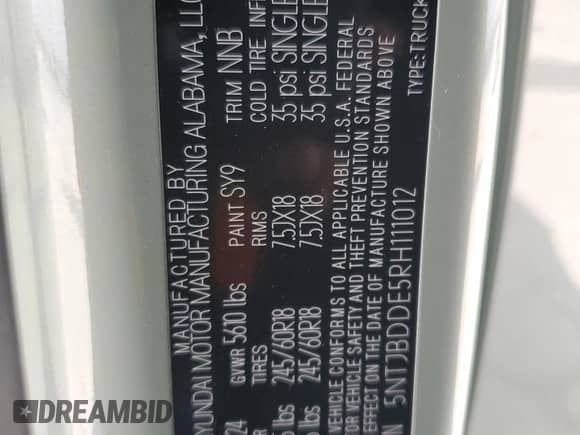 2024 Hyundai Santa Cruz SEL with VIN 5NTJBDDE5RH111012, listed as a Copart auction lot 85205655 with 16,103 mi miles and Salvage title. Bid and sale history available at DreamBid. Image 12.