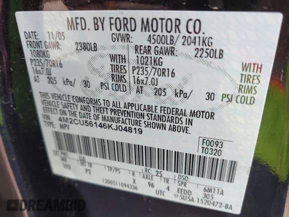 2006 Mercury Mariner Luxury с VIN 4M2CU56146KJ04819, выставлен на аукционе IAAI как лот 42248117 с пробегом 184 729 миль миль и . История ставок и продаж доступна на DreamBid. Изображение 9.