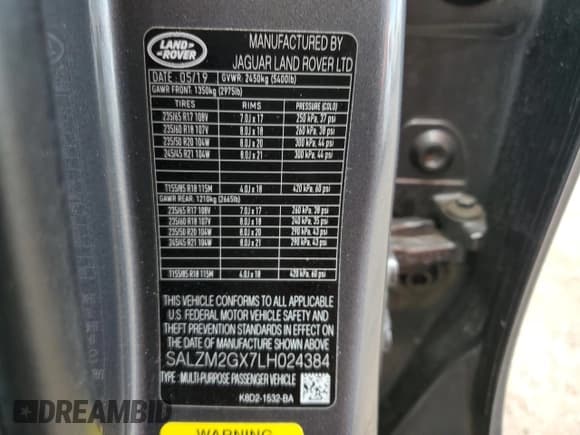 ✅ 2020 Land Rover Range Rover Evoque R-Dynamic HSE • VIN: SALZM2GX7LH024384 • Лот: 70951105. Опубликован ранее на Copart с пробегом 63 589 миль. Бесплатный доступ к архиву аукционных продаж из США и подробный отчёт об истории автомобиля на DreamBid. Изображение 12.