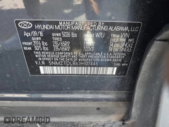 ✅ 2018 Hyundai Santa Fe 2.4L • VIN: 5NMZTDLB6JH107445 • Лот: 43616709. Опубликован ранее на IAAI с пробегом 145 221 миль. Бесплатный доступ к архиву аукционных продаж из США и подробный отчёт об истории автомобиля на DreamBid. Изображение 9.