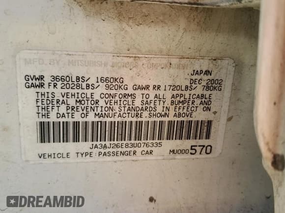 ✅ 2003 Mitsubishi Lancer ES • VIN: JA3AJ26E83U076335 • Лот: 67506825. Опубликован ранее на Copart с пробегом 143 394 миль. Бесплатный доступ к архиву аукционных продаж из США и подробный отчёт об истории автомобиля на DreamBid. Изображение 12.