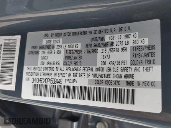 ✅ 2023 Mazda CX-30 S Carbon Edition • VIN: 3MVDMBCM0PM532449 • Lot: 41799255. Listed on IAAI with 60,604 mi. Free auction sales archive from the USA and detailed vehicle history report at DreamBid. Image 9.