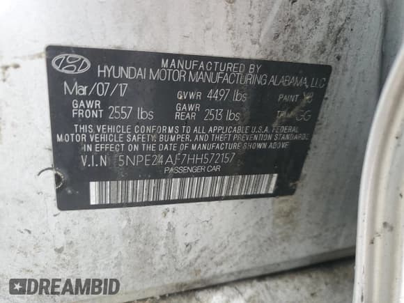 ✅ 2017 Hyundai Sonata SE • VIN: 5NPE24AF7HH572157 • Лот: 70133042. Опубликован ранее на Copart с пробегом Не указан. Бесплатный доступ к архиву аукционных продаж из США и подробный отчёт об истории автомобиля на DreamBid. Изображение 12.