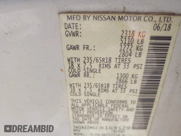 ✅ 2018 Nissan Murano SL • VIN: 5N1AZ2MG2JN169529 • Lot: 42199645. Listed on IAAI with 104,400 mi. Free auction sales archive from the USA and detailed vehicle history report at DreamBid. Image 9.