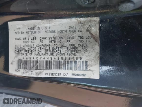 ✅ 2004 Mitsubishi Eclipse GTS • VIN: 4A3AC74H34E080789 • Лот: 41403791. Опубликован ранее на IAAI с пробегом 161 192 миль. Бесплатный доступ к архиву аукционных продаж из США и подробный отчёт об истории автомобиля на DreamBid. Изображение 9.