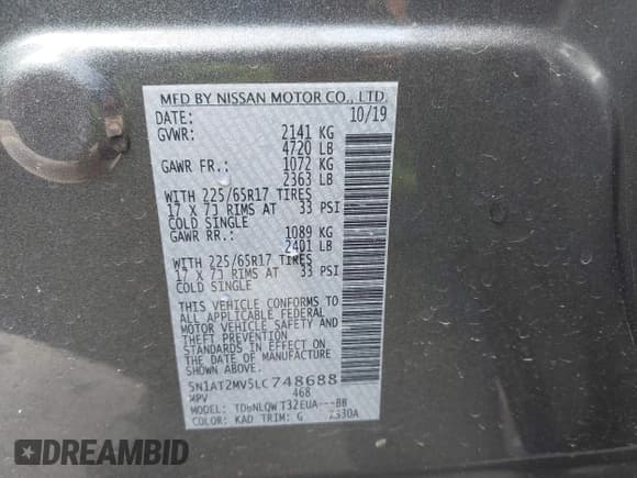 ✅ 2020 Nissan Rogue SL • VIN: 5N1AT2MV5LC748688 • Lot: 42341007. Wystawiony na IAAI z przebiegiem 28 400 mil. Bezpłatny archiwum sprzedaży aukcyjnych z USA i szczegółowy raport historii pojazdu na DreamBid. Zdjęcie 9.