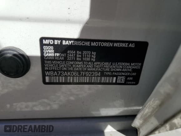 ✅ 2020 BMW 2 Series 228i xDrive • VIN: WBA73AK06L7F92394 • Lot: 92850165. Listed on Copart with 61,439 mi. Free auction sales archive from the USA and detailed vehicle history report at DreamBid. Image 12.