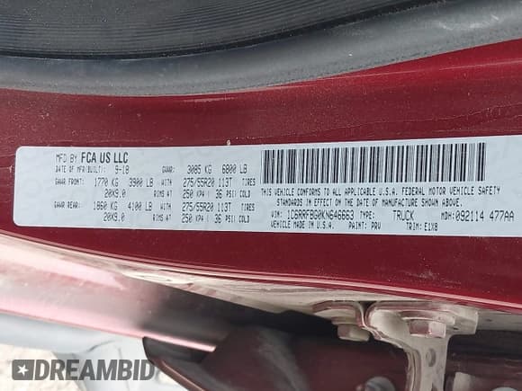 ✅ 2019 Ram 1500 Big Horn • VIN: 1C6RRFBG0KN646663 • Лот: 43151349. Опубликован ранее на IAAI с пробегом 87 061 миль. Бесплатный доступ к архиву аукционных продаж из США и подробный отчёт об истории автомобиля на DreamBid. Изображение 9.