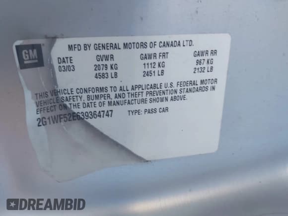 ✅ 2003 Chevrolet Impala • VIN: 2G1WF52E639364747 • Lot: 43894346. Wystawiony na IAAI z przebiegiem 191 237 mil. Bezpłatny archiwum sprzedaży aukcyjnych z USA i szczegółowy raport historii pojazdu na DreamBid. Zdjęcie 9.