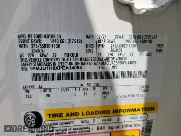 ✅ 2023 Ford Expedition XLT • VIN: 1FMJU1H8XPEA14084 • Lot: 70334995. Listed on Copart with 35,692 mi. Free auction sales archive from the USA and detailed vehicle history report at DreamBid. Image 14.