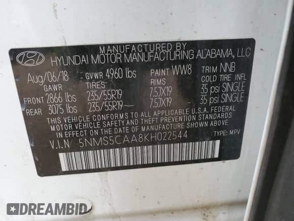 2019 Hyundai Santa Fe Ultimate z VIN 5NMS5CAA8KH022544, wystawiony jako Copart lot #71146552 z przebiegiem 46 417 mil mil oraz . Historia ofert i sprzedaży dostępna na DreamBid. Obrazek 13.