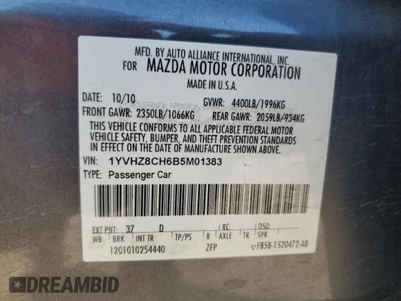 ✅ 2011 Mazda 6 i Grand Touring • VIN: 1YVHZ8CH6B5M01383 • Lot: 43932865. Listed on Copart with 152,917 mi. Free auction sales archive from the USA and detailed vehicle history report at DreamBid. Image 14.