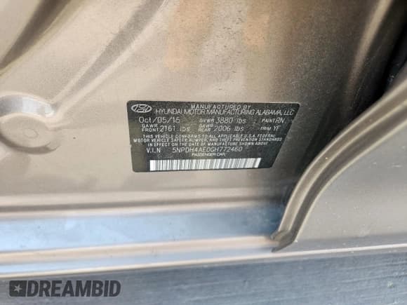 ✅ 2016 Hyundai Elantra SE • VIN: 5NPDH4AE0GH772460 • Lot: 80504075. Listed on Copart with 148,527 mi. Free auction sales archive from the USA and detailed vehicle history report at DreamBid. Image 12.