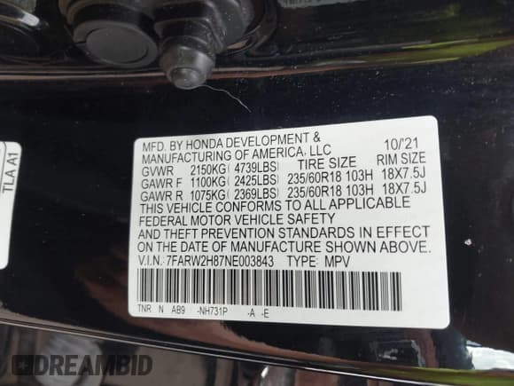 ✅ 2022 Honda CR-V EX-L • VIN: 7FARW2H87NE003843 • Lot: 43042135. Listed on IAAI with 14,520 mi. Free auction sales archive from the USA and detailed vehicle history report at DreamBid. Image 9.