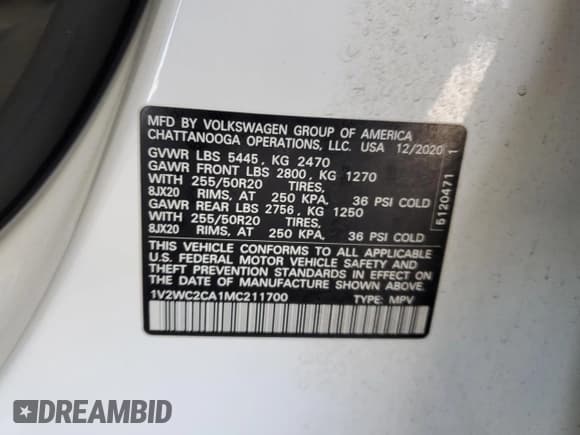 ✅ 2021 Volkswagen Atlas SE • VIN: 1V2WC2CA1MC211700 • Lot: 92322855. Listed on Copart with 89,358 mi. Free auction sales archive from the USA and detailed vehicle history report at DreamBid. Image 13.