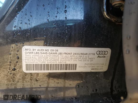 ✅ 2008 Audi A6 • VIN: WAUDV74F38N184338 • Лот: 90578025. Опубликован ранее на Copart с пробегом 149 639 миль. Бесплатный доступ к архиву аукционных продаж из США и подробный отчёт об истории автомобиля на DreamBid. Изображение 12.
