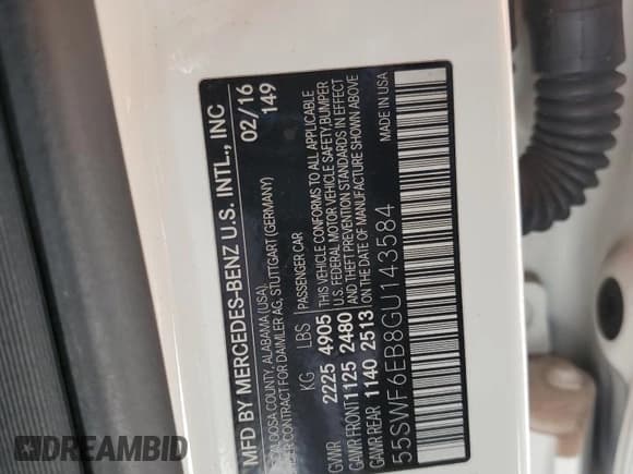 ✅ 2016 Mercedes-Benz C 450 AMG • VIN: 55SWF6EB8GU143584 • Lot: 89517995. Listed on Copart with 105,663 mi. Free auction sales archive from the USA and detailed vehicle history report at DreamBid. Image 12.