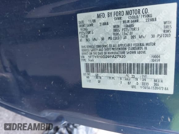 ✅ 2009 Ford Ranger XL • VIN: 1FTYR10D29PA27920 • Лот: 42349134. Опубликован ранее на IAAI с пробегом 160 128 миль. Бесплатный доступ к архиву аукционных продаж из США и подробный отчёт об истории автомобиля на DreamBid. Изображение 9.