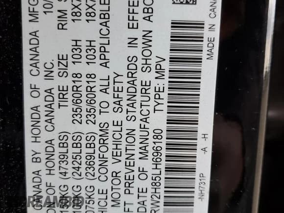 ✅ 2020 Honda CR-V EX-L • VIN: 2HKRW2H85LH696180 • Lot: 92388755. Listed on Copart with 56,813 mi. Free auction sales archive from the USA and detailed vehicle history report at DreamBid. Image 14.