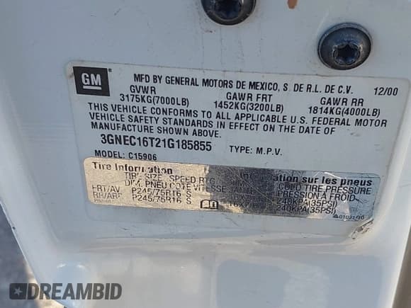 ✅ 2001 Chevrolet Suburban LT • VIN: 3GNEC16T21G185855 • Лот: 43623902. Опубликован ранее на IAAI с пробегом 187 448 миль. Бесплатный доступ к архиву аукционных продаж из США и подробный отчёт об истории автомобиля на DreamBid. Изображение 9.