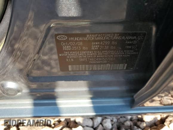 2009 Hyundai Sonata GLS с VIN 5NPET46C49H527061, выставлен на аукционе Copart как лот 62478524 с пробегом 133 370 миль миль и Списание • Salvage title. История ставок и продаж доступна на DreamBid. Изображение 12.