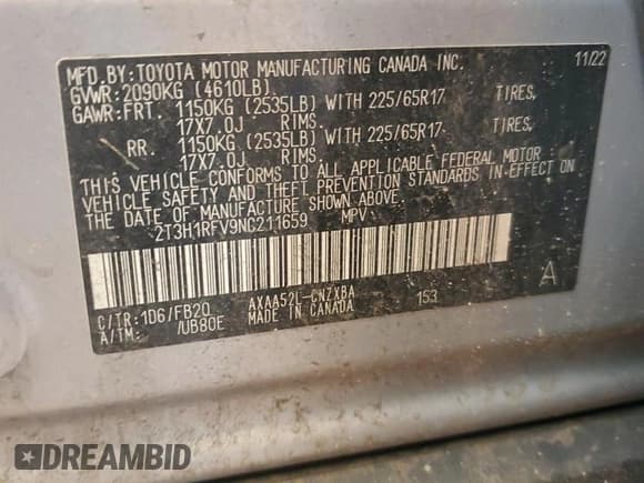 ✅ 2022 Toyota RAV4 LE • VIN: 2T3H1RFV9NC211659 • Лот: 91505395. Опубликован ранее на Copart с пробегом 60 020 миль. Бесплатный доступ к архиву аукционных продаж из США и подробный отчёт об истории автомобиля на DreamBid. Изображение 13.