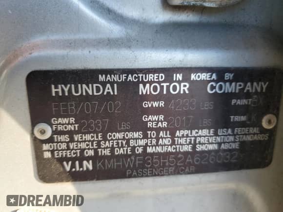 2002 Hyundai Sonata GLS с VIN KMHWF35H52A626032, выставлен на аукционе Copart как лот 86873644 с пробегом 169 614 миль миль и Списание • Salvage title. История ставок и продаж доступна на DreamBid. Изображение 12.