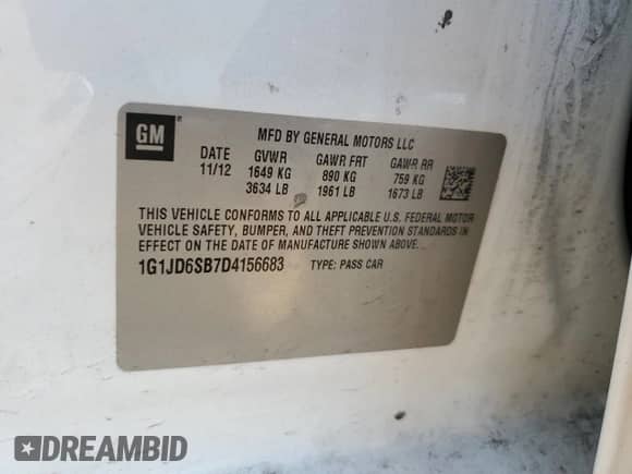 2013 Chevrolet Sonic LT z VIN 1G1JD6SB7D4156683, wystawiony jako Copart lot #52367815 z przebiegiem 129 123 mil mil oraz Czysty tytuł • Clean title. Historia ofert i sprzedaży dostępna na DreamBid. Obrazek 14.