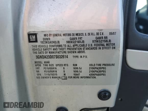 ✅ 2007 Chevrolet HHR LT • VIN: 3GNDA23D07S632614 • Lot: 46341425. Listed on Copart with 228,816 mi. Free auction sales archive from the USA and detailed vehicle history report at DreamBid. Image 15.