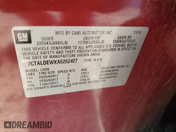 ✅ 2010 GMC Terrain SLE-2 • VIN: 2CTALDEWXA6262427 • Lot: 93084945. Listed on Copart with 145,223 mi. Free auction sales archive from the USA and detailed vehicle history report at DreamBid. Image 12.