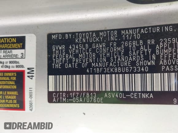 ✅ 2011 Toyota Camry LE • VIN: 4T1BF3EK8BU673340 • Лот: 43531906. Опубликован ранее на IAAI с пробегом 338 934 миль. Бесплатный доступ к архиву аукционных продаж из США и подробный отчёт об истории автомобиля на DreamBid. Изображение 9.