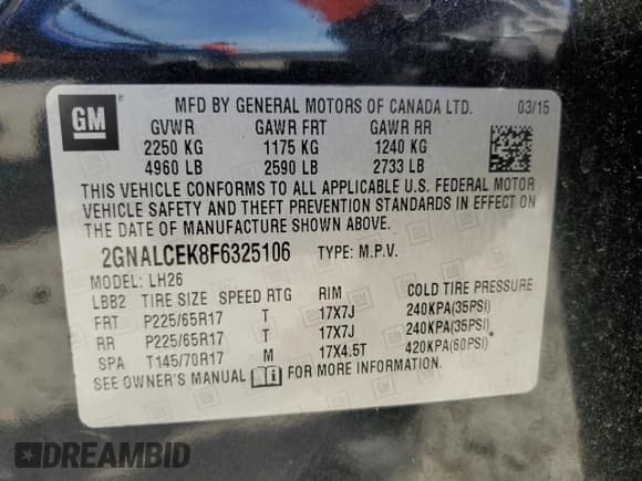 ✅ 2015 Chevrolet Equinox LT • VIN: 2GNALCEK8F6325106 • Лот: 71648485. Опубликован ранее на Copart с пробегом 105 610 миль. Бесплатный доступ к архиву аукционных продаж из США и подробный отчёт об истории автомобиля на DreamBid. Изображение 12.