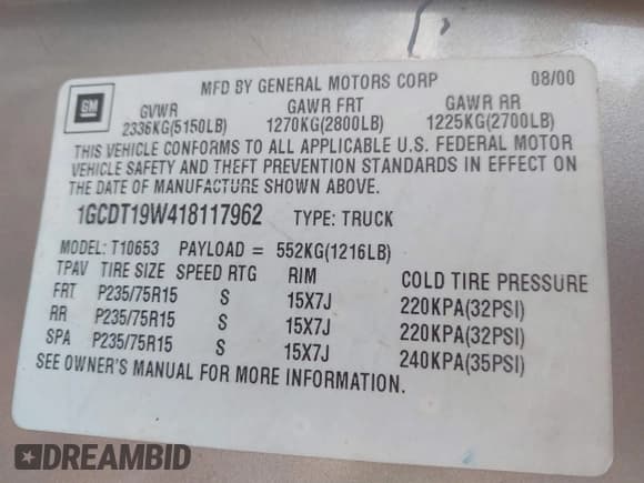 ✅ 2001 Chevrolet S-10 LS • VIN: 1GCDT19W418117962 • Лот: 42649238. Опубликован ранее на IAAI с пробегом 145 367 миль. Бесплатный доступ к архиву аукционных продаж из США и подробный отчёт об истории автомобиля на DreamBid. Изображение 9.