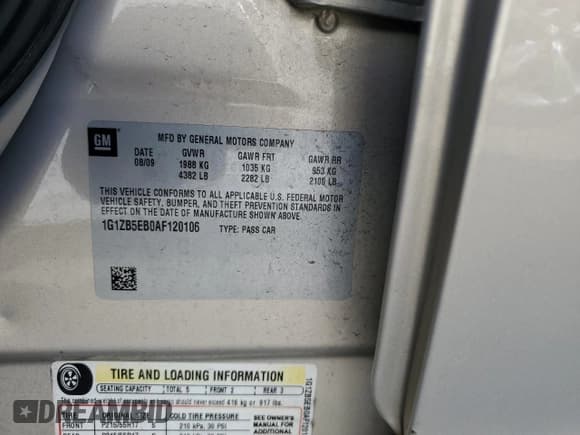 ✅ 2010 Chevrolet Malibu 1LS • VIN: 1G1ZB5EB0AF120106 • Lot: 73608774. Listed on Copart with 98,157 mi. Free auction sales archive from the USA and detailed vehicle history report at DreamBid. Image 12.