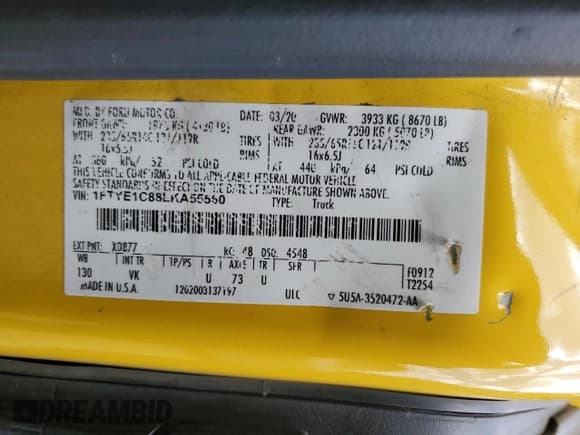 ✅ 2020 Ford Transit Cargo • VIN: 1FTYE1C88LKA55560 • Лот: 67407455. Опубликован ранее на Copart с пробегом 256 369 миль. Бесплатный доступ к архиву аукционных продаж из США и подробный отчёт об истории автомобиля на DreamBid. Изображение 13.