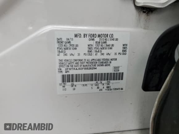 ✅ 2015 Ford Edge SEL • VIN: 2FMTK4J93FBB28294 • Лот: 90731935. Опубликован ранее на Copart с пробегом 111 726 миль. Бесплатный доступ к архиву аукционных продаж из США и подробный отчёт об истории автомобиля на DreamBid. Изображение 13.