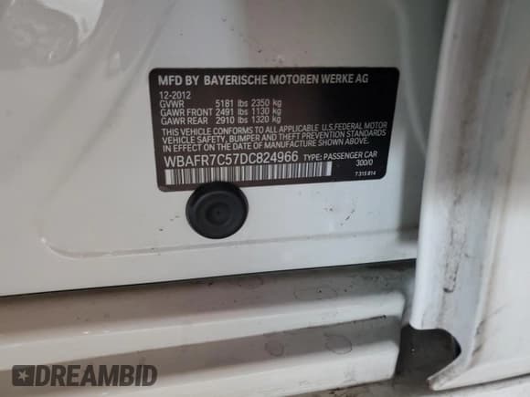 ✅ 2013 BMW 5 Series 535i • VIN: WBAFR7C57DC824966 • Лот: 93205065. Опубликован ранее на Copart с пробегом 131 553 миль. Бесплатный доступ к архиву аукционных продаж из США и подробный отчёт об истории автомобиля на DreamBid. Изображение 12.