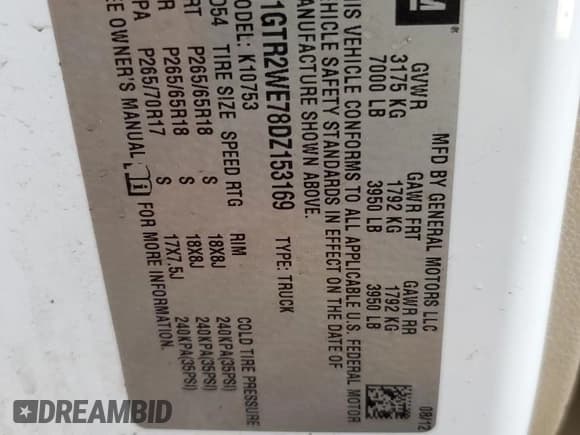 ✅ 2013 GMC Sierra 1500 SLT • VIN: 1GTR2WE78DZ153169 • Lot: 60863335. Listed on Copart with 187,087 mi. Free auction sales archive from the USA and detailed vehicle history report at DreamBid. Image 12.