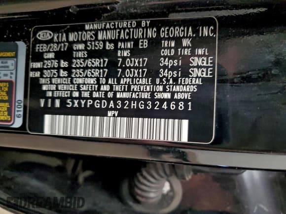 ✅ 2017 Kia Sorento LX • VIN: 5XYPGDA32HG324681 • Lot: 94002405. Listed on Copart with 92,403 mi. Free auction sales archive from the USA and detailed vehicle history report at DreamBid. Image 13.